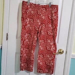 NY & Co Red Floral Everyday Casual Straight Leg Cropped Ankle Pants 16